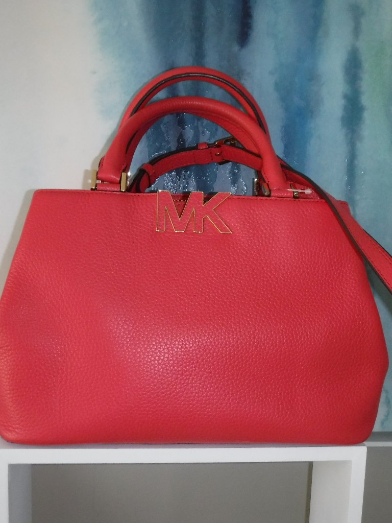 Michael Kors Florence Medium 3 Compartment Leather Satchel Bright Coral